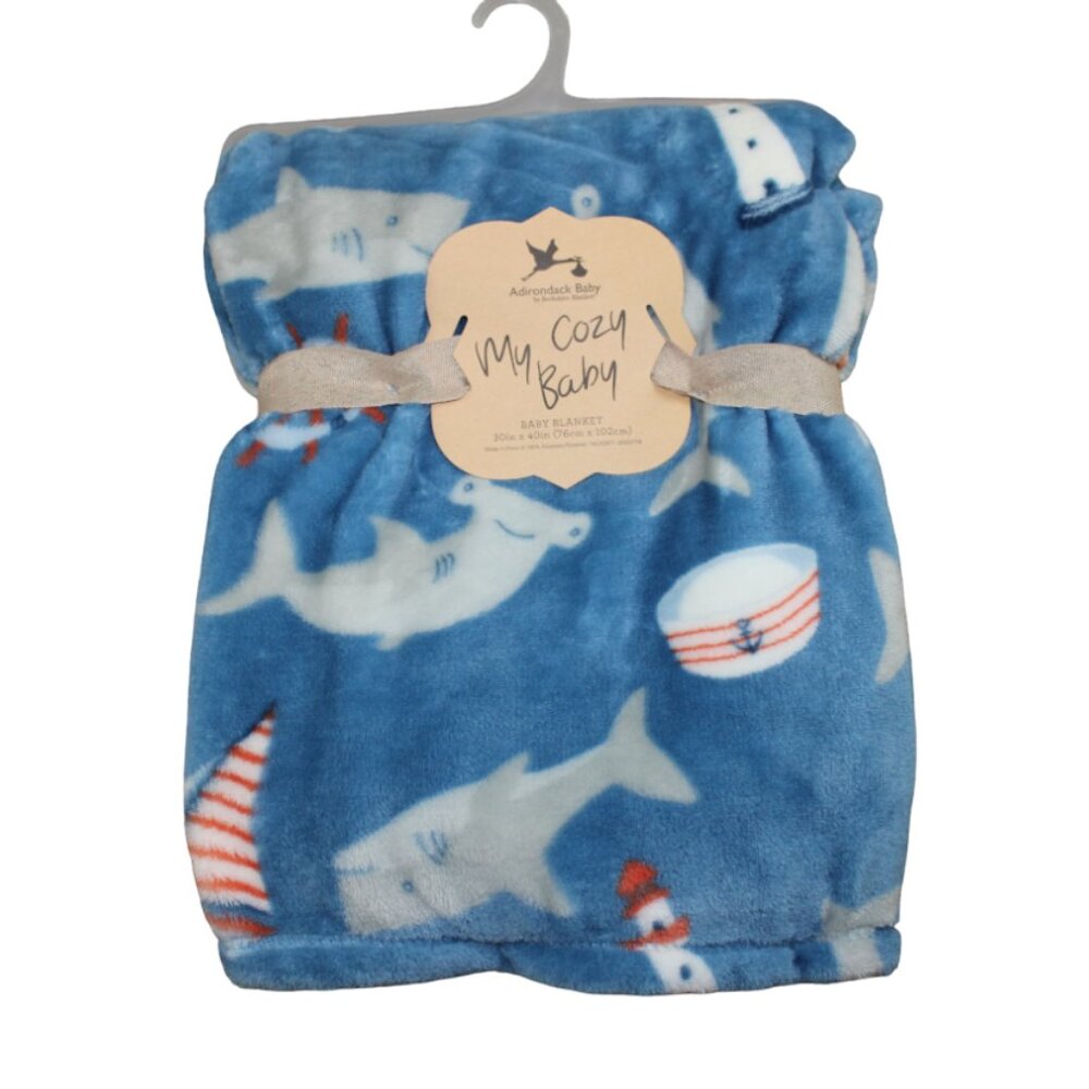 Adirondack My Cozy Baby Blue Shark Ocean Fleece Blanket Infant Boys Soft NWT